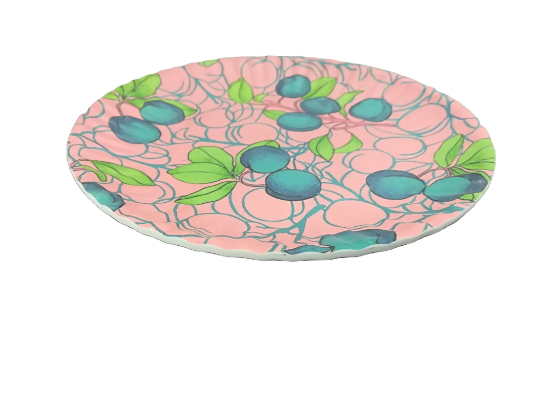 Biodegradation Certifications Available Melamine Christmas Plate Reusable New Shape Hot Sales Round Lunchware Plate