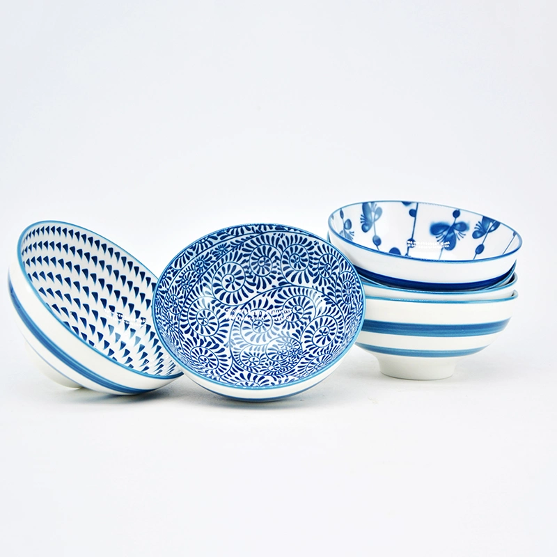 Wholesale Custom Blue Ceramics Dinner Set Bowl with Japanese Style for Restaurant