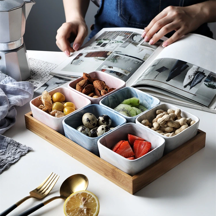 Nordic Blue&Pink Color Marble Ceramic Afternoon Snack Bowls