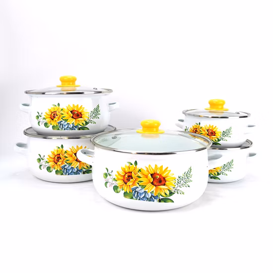 1.7L + 4.2L Stock Haute Qualité Usine Marchandises Double Théière Ensemble Ustensiles De Cuisine Camping Émail Bouilloire Casserole Ensemble