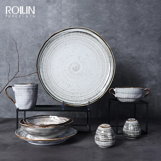 Ensemble de vaisselle en céramique de porcelaine fine de luxe Rollin pour hôtel et restaurant