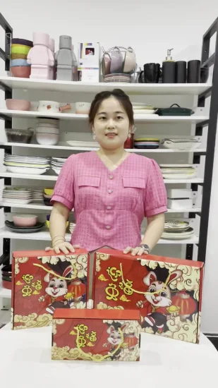 Ensemble-cadeau de bol en céramique de l'année du lapin Bols de lapin de 4,5 pouces avec baguettes pour le logo OEM du nouvel an chinois