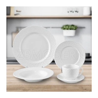 Ensemble d'assiettes en porcelaine en gros ensemble de vaisselle en céramique de fête et décorations de table ensembles de vaisselle en céramique blanche