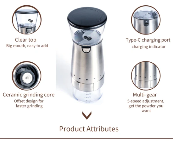 Appareils ménagers en acier inoxydable USB Rechargeable Portable électrique Mini cafetière broyeur ensemble